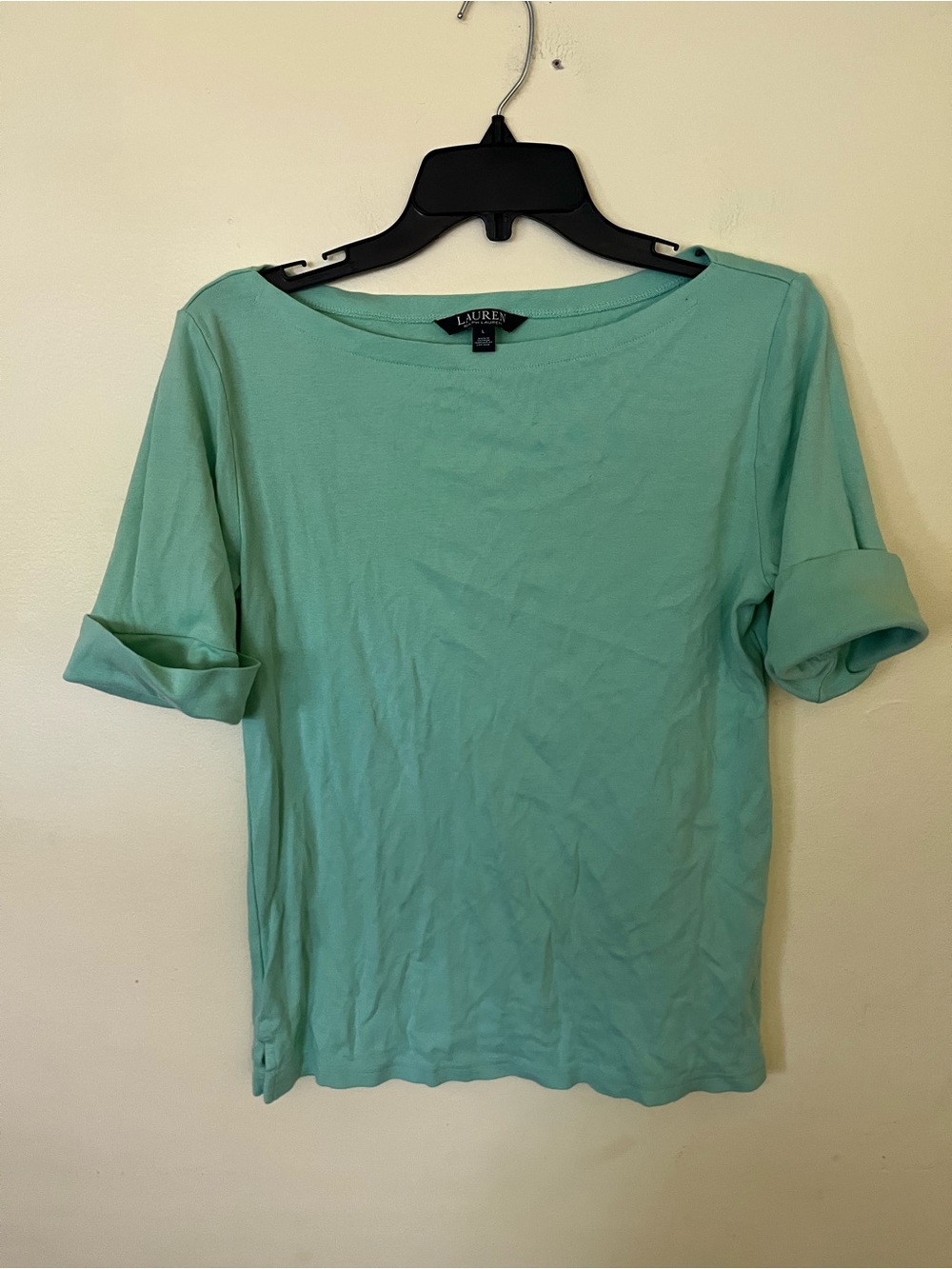 Lauren Ralph Lauren Mint Green Boatneck Short Sleeve Top Size Large